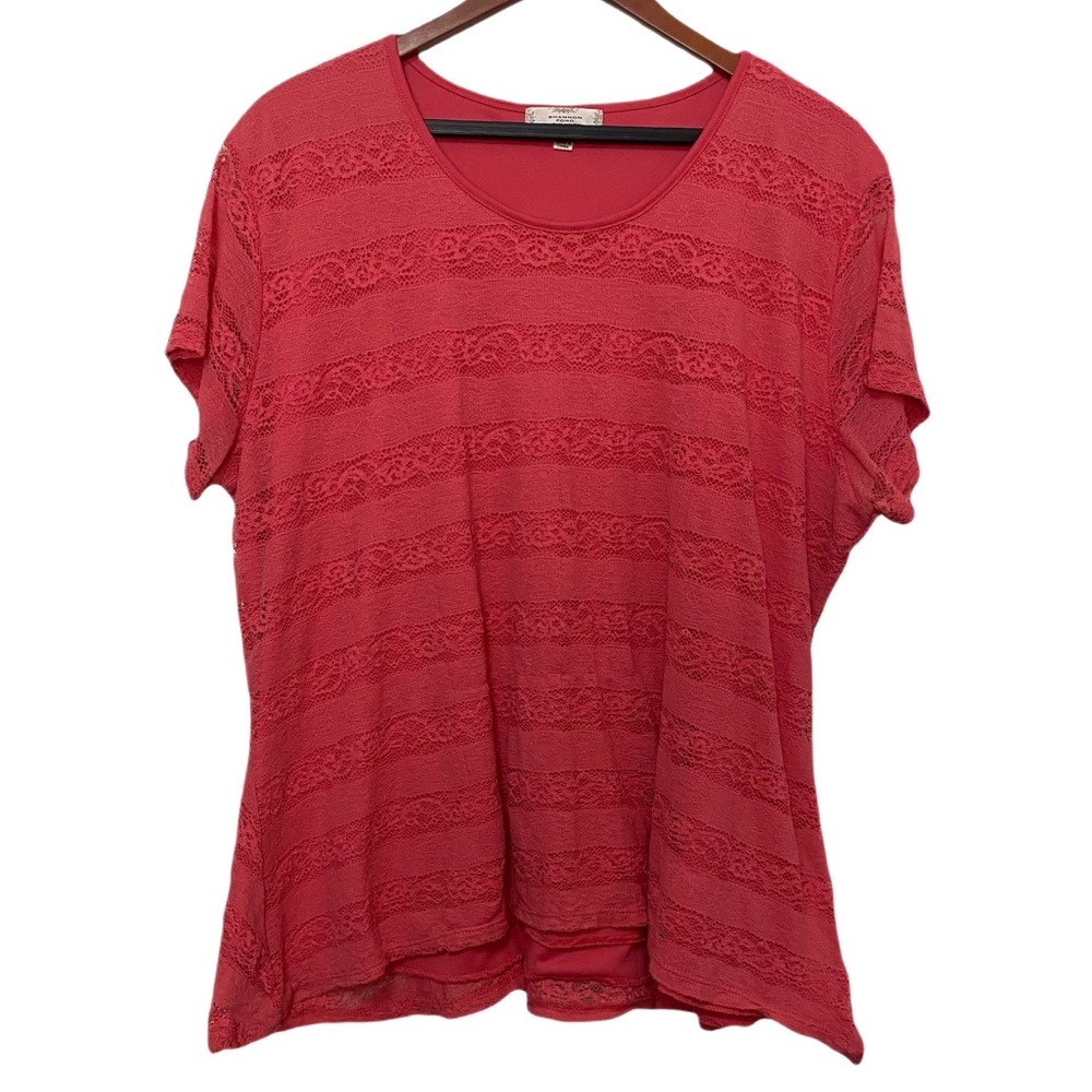 Shannon Ford New York Boho Floral Lace Overlay Casual Top Women’s Size 3X Barbie